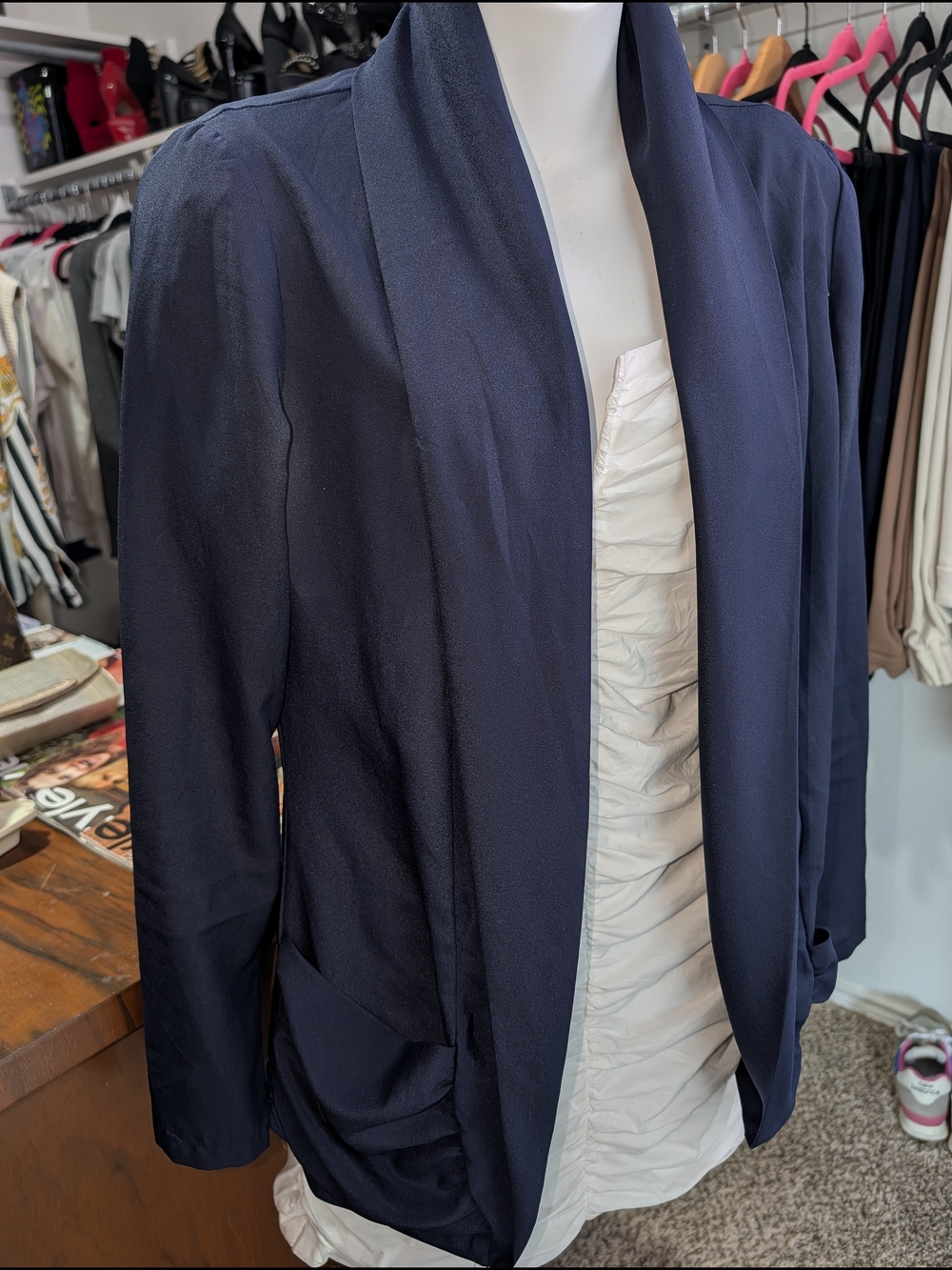 Charlotte Russe Navy Open-Front Draped Blazer
